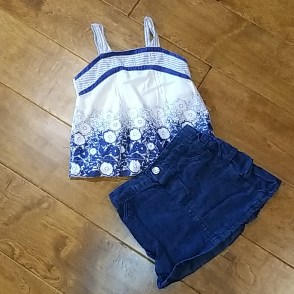 2 Piece little girls jean skirt and sleeveless top